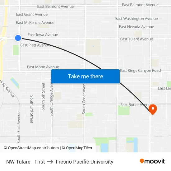 NW Tulare - First to Fresno Pacific University map