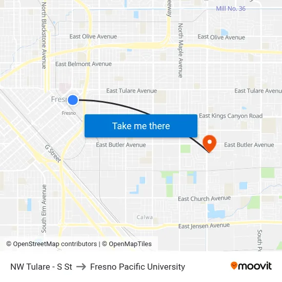NW Tulare - S St to Fresno Pacific University map
