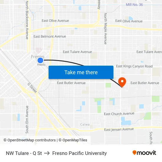 NW Tulare - Q St to Fresno Pacific University map