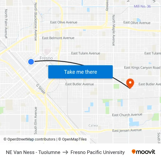 NE Van Ness - Tuolumne to Fresno Pacific University map