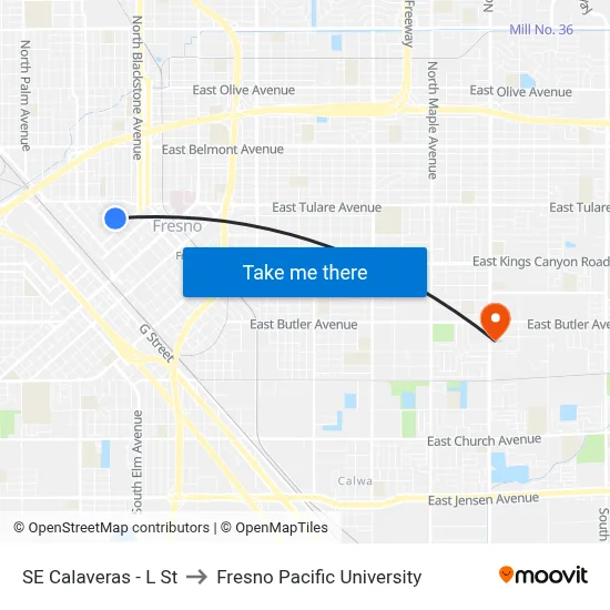 SE Calaveras - L St to Fresno Pacific University map