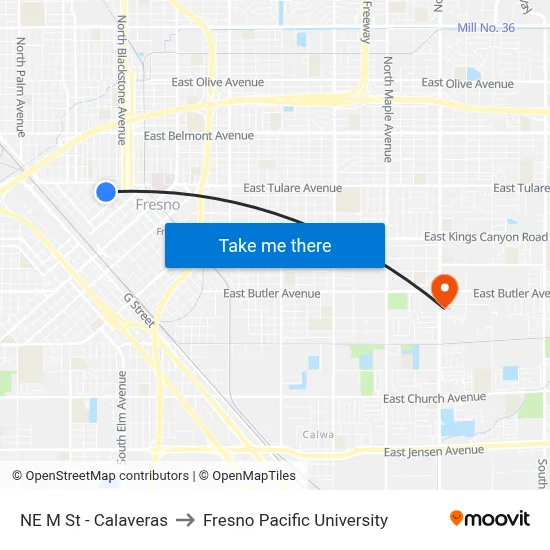 NE M St - Calaveras to Fresno Pacific University map
