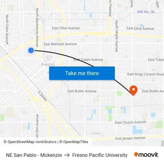 NE San Pablo - Mckenzie to Fresno Pacific University map