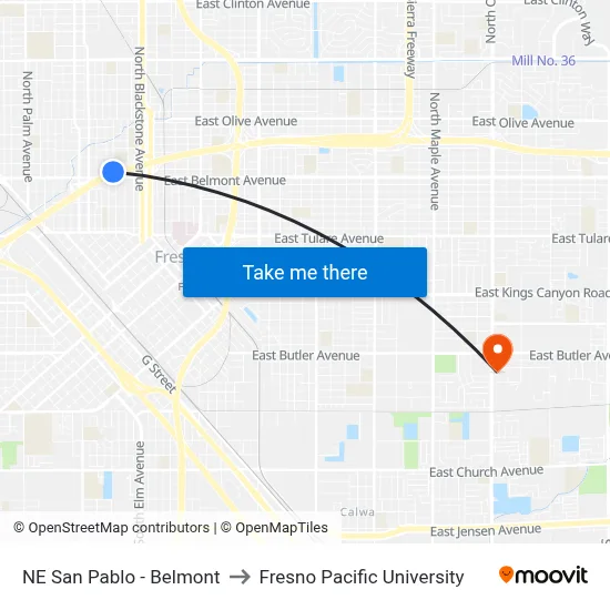 NE San Pablo - Belmont to Fresno Pacific University map