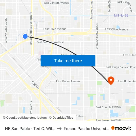 NE San Pablo - Ted C. Wills to Fresno Pacific University map
