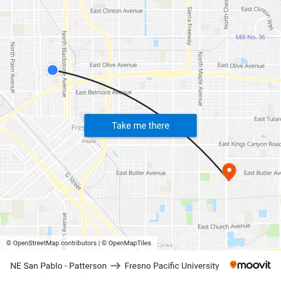 NE San Pablo - Patterson to Fresno Pacific University map