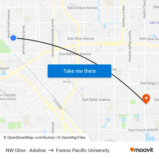 NW Olive - Adoline to Fresno Pacific University map