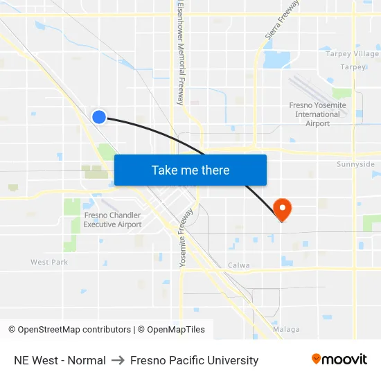 NE West - Normal to Fresno Pacific University map