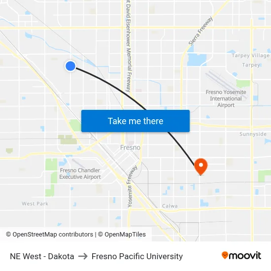 NE West - Dakota to Fresno Pacific University map