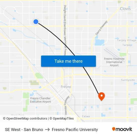 SE West - San Bruno to Fresno Pacific University map