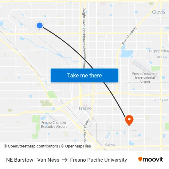 NE Barstow - Van Ness to Fresno Pacific University map