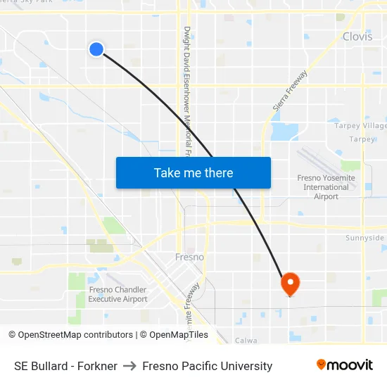 SE Bullard - Forkner to Fresno Pacific University map