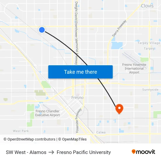 SW West - Alamos to Fresno Pacific University map