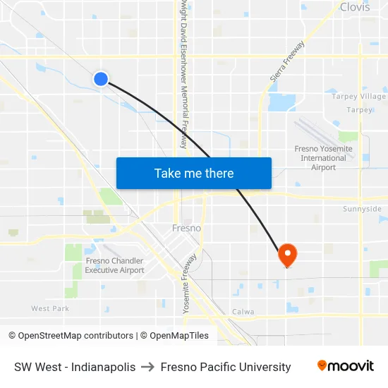 SW West - Indianapolis to Fresno Pacific University map