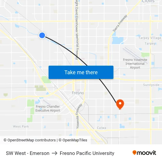 SW West - Emerson to Fresno Pacific University map