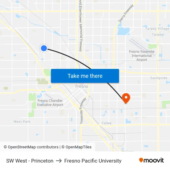 SW West - Princeton to Fresno Pacific University map