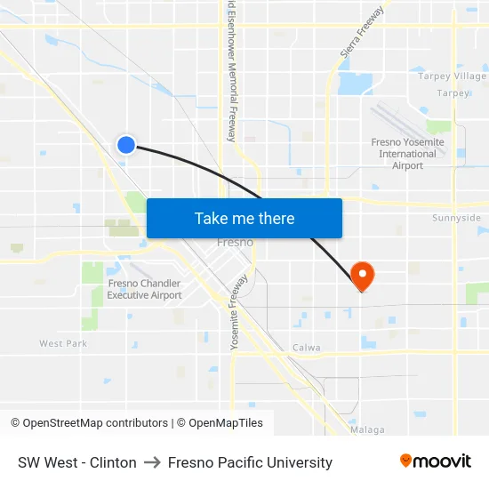 SW West - Clinton to Fresno Pacific University map