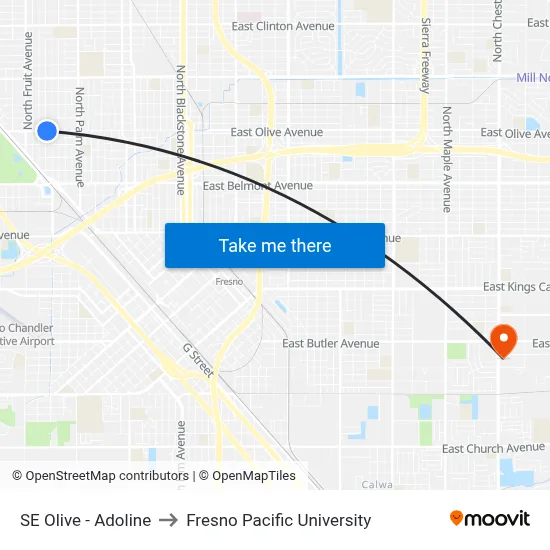 SE Olive - Adoline to Fresno Pacific University map
