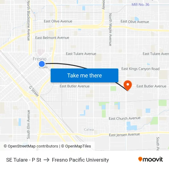 SE Tulare - P St to Fresno Pacific University map