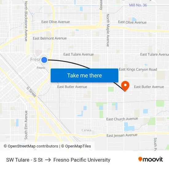 SW Tulare - S St to Fresno Pacific University map