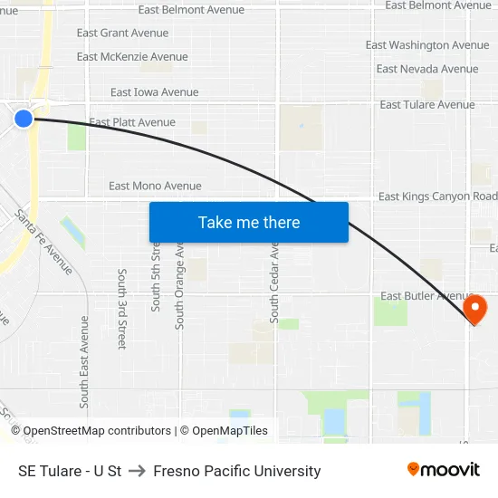 SE Tulare - U St to Fresno Pacific University map
