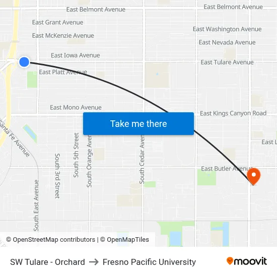 SW Tulare - Orchard to Fresno Pacific University map