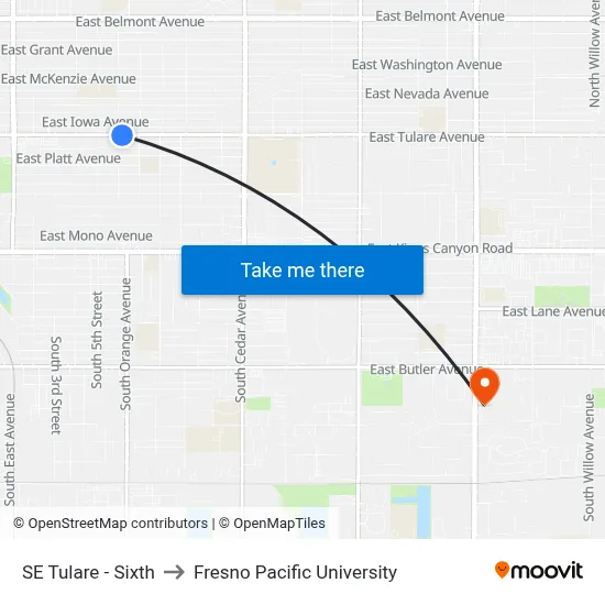 SE Tulare - Sixth to Fresno Pacific University map