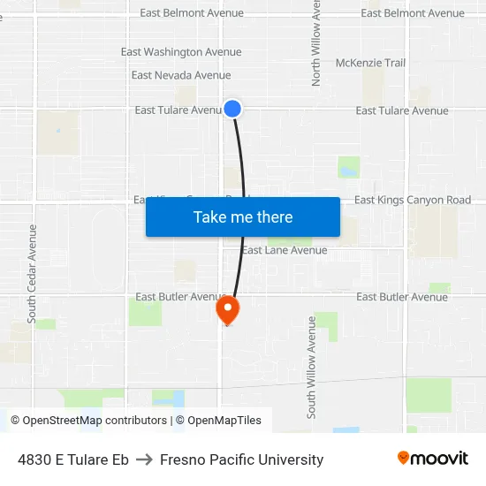 4830 E Tulare Eb to Fresno Pacific University map