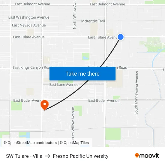 SW Tulare - Villa to Fresno Pacific University map