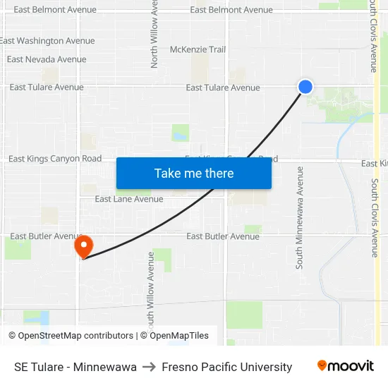 SE Tulare - Minnewawa to Fresno Pacific University map