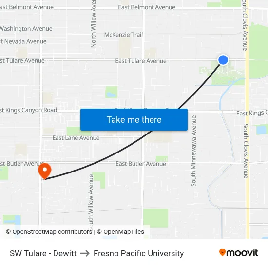SW Tulare - Dewitt to Fresno Pacific University map