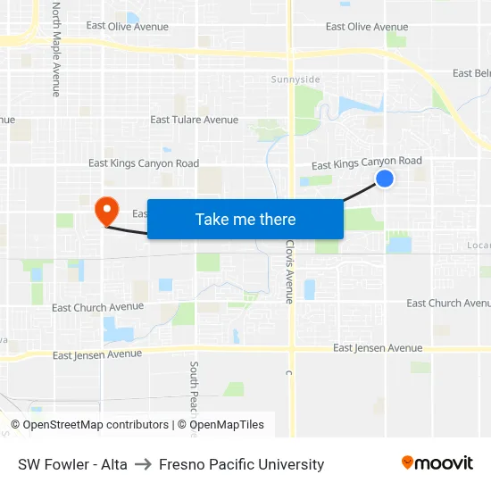 SW Fowler - Alta to Fresno Pacific University map