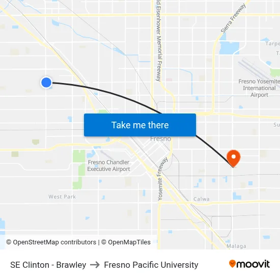 SE Clinton - Brawley to Fresno Pacific University map