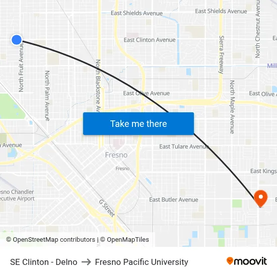 SE Clinton - Delno to Fresno Pacific University map