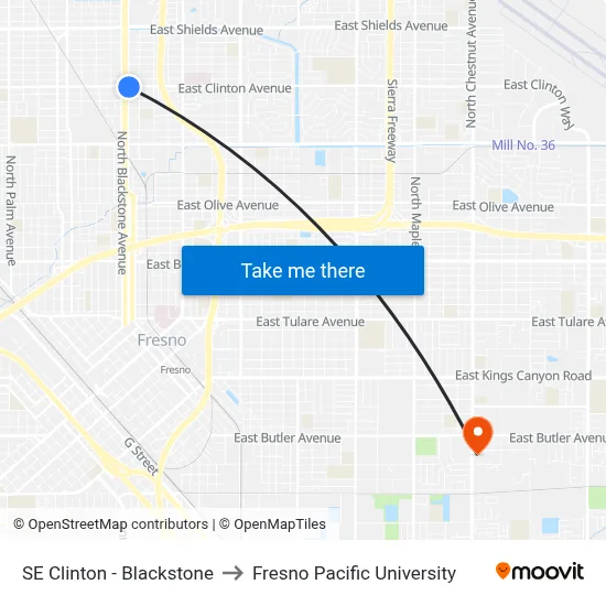 SE Clinton - Blackstone to Fresno Pacific University map