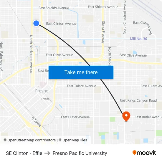 SE Clinton - Effie to Fresno Pacific University map