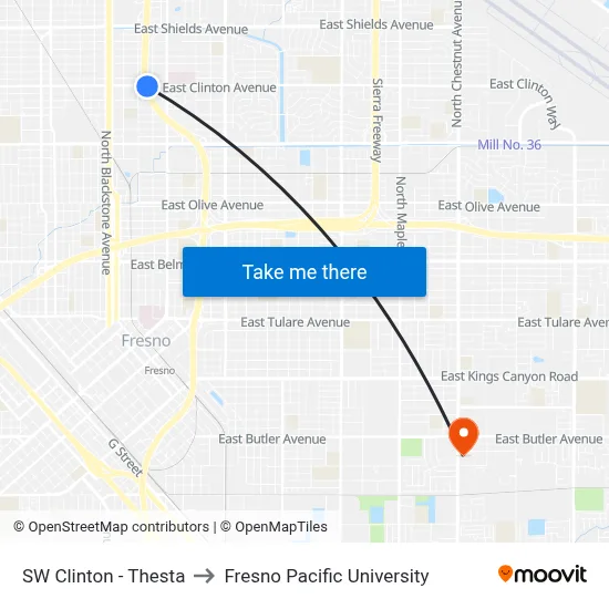 SW Clinton - Thesta to Fresno Pacific University map