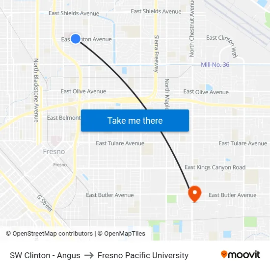 SW Clinton - Angus to Fresno Pacific University map