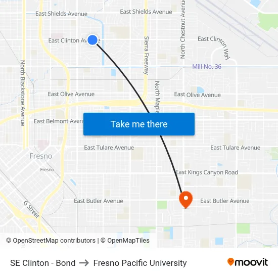 SE Clinton - Bond to Fresno Pacific University map