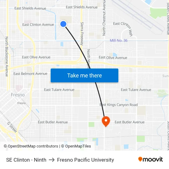 SE Clinton - Ninth to Fresno Pacific University map