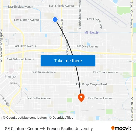 SE Clinton - Cedar to Fresno Pacific University map