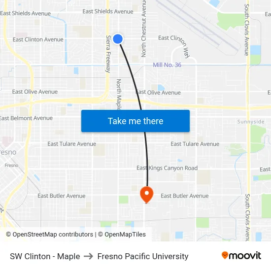 SW Clinton - Maple to Fresno Pacific University map