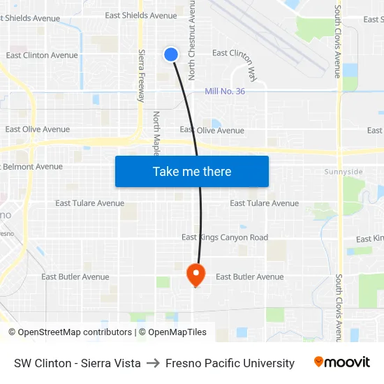 SW Clinton - Sierra Vista to Fresno Pacific University map