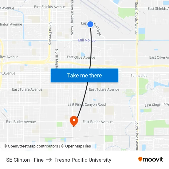 SE Clinton - Fine to Fresno Pacific University map