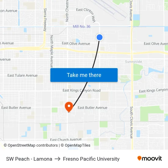 SW Peach - Lamona to Fresno Pacific University map