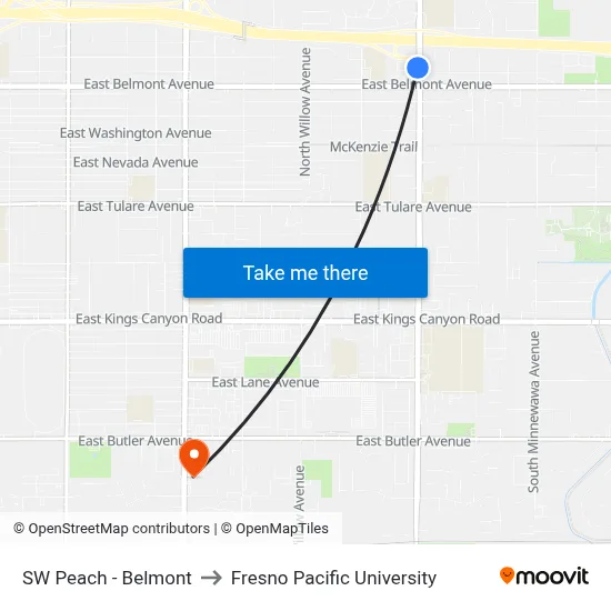 SW Peach - Belmont to Fresno Pacific University map