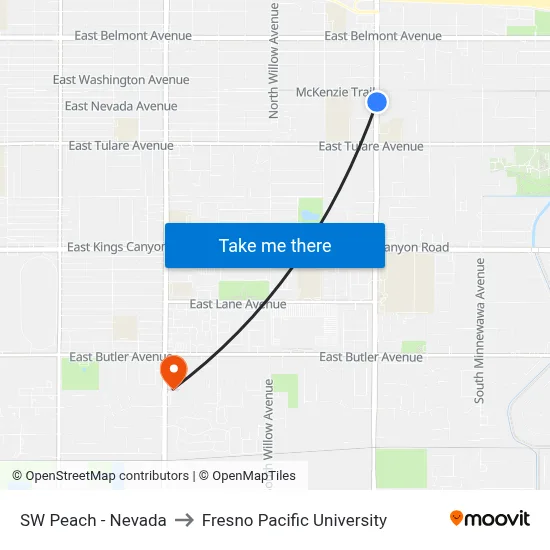 SW Peach - Nevada to Fresno Pacific University map