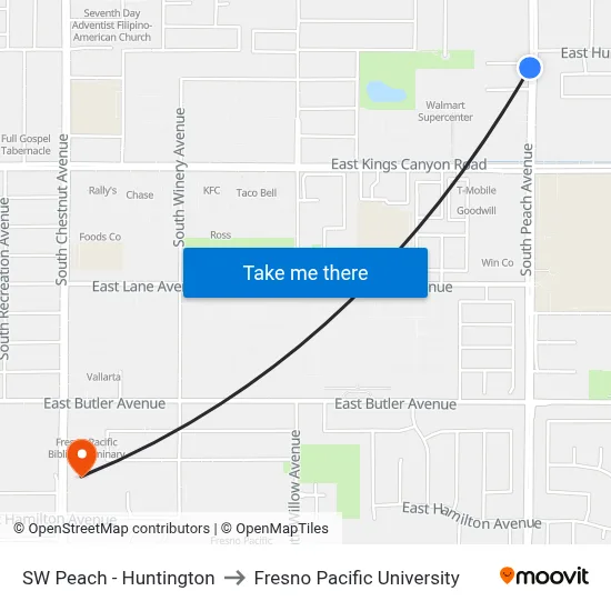 SW Peach - Huntington to Fresno Pacific University map