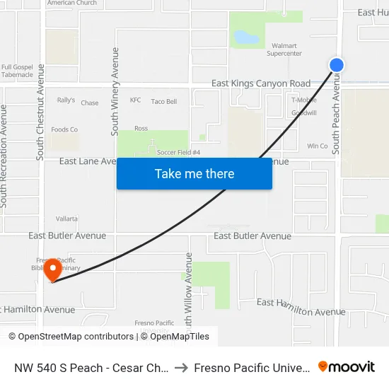NW 540 S Peach - Cesar Chavez to Fresno Pacific University map
