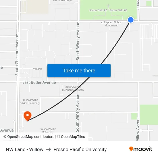 NW Lane - Willow to Fresno Pacific University map